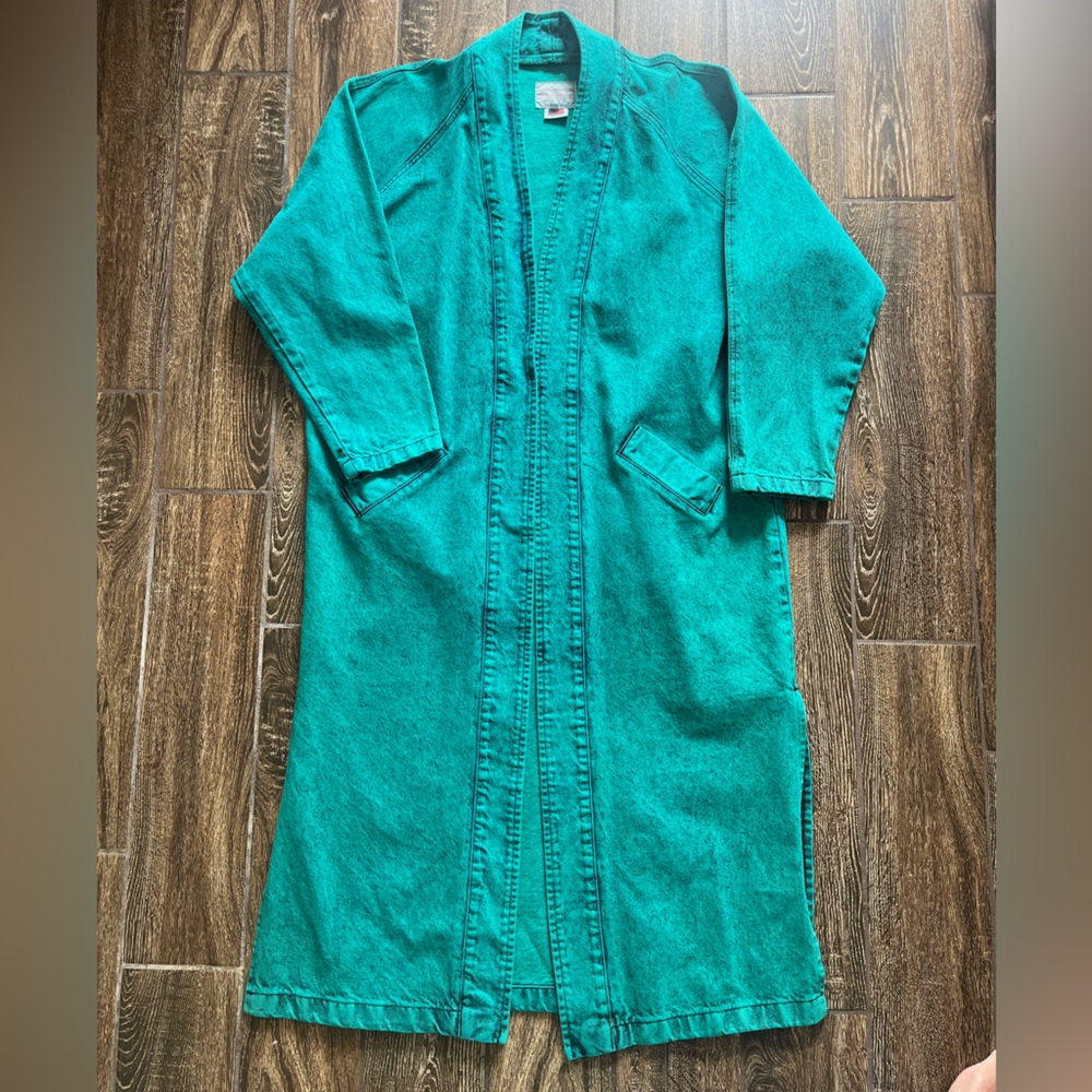 Sundance Denim green/teal Open Front Long Denim Coat Duster Size L